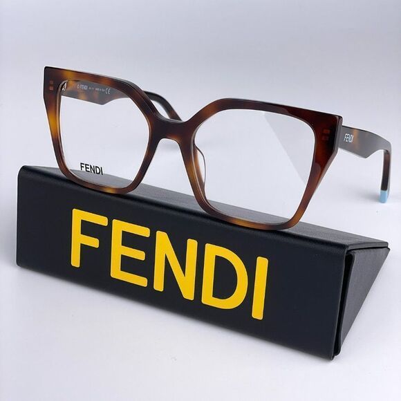 NEW Fendi FE50002I WAY 053 Shiny Havana Women Square Oversized Eyeglasses - Picture 1 of 12